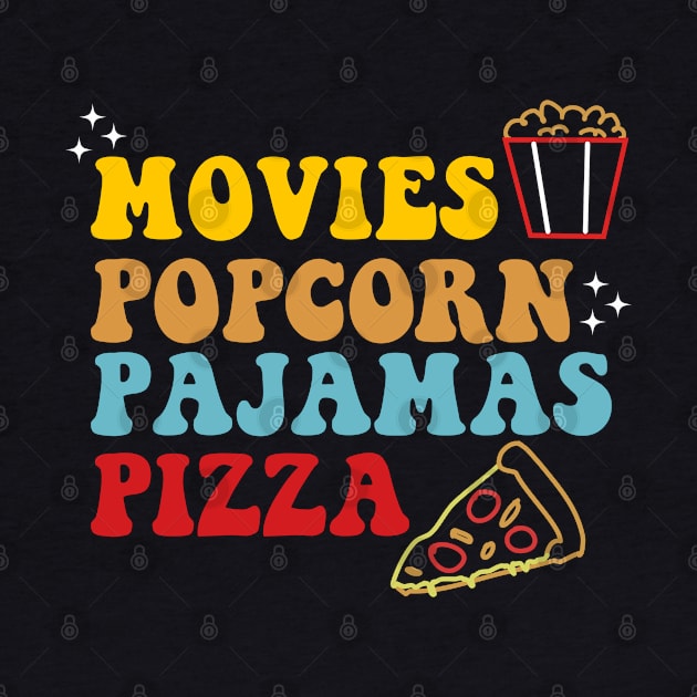 Movies Popcorn Pajamas Pizza by jiromie